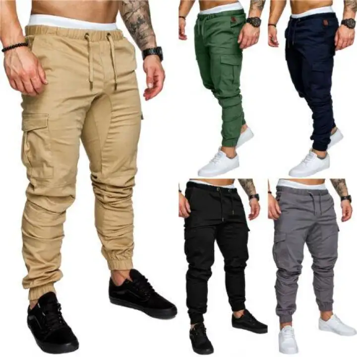 mens elasticated waist cargo trousers