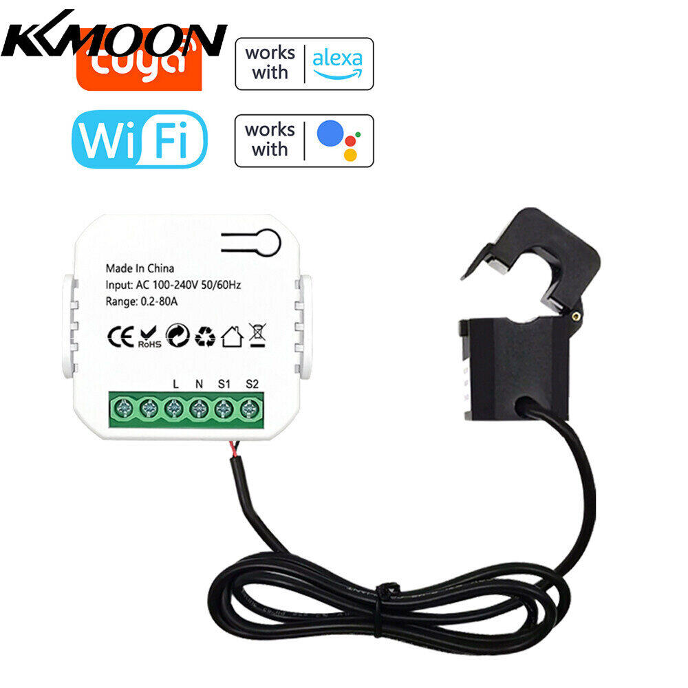 KKmoon Tuya WiFi Energy Meter 80A Current Transformer Clamp KWh Power Monitor Electricity Statistics Monitoring Device Compatible Alexa Google Home for Voice Control