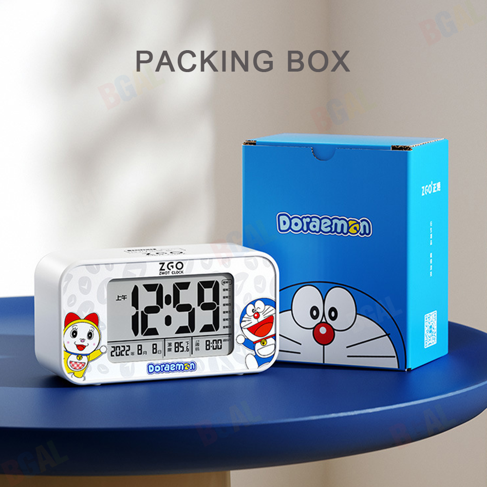 100% Authentic Doraemon Digital Clock Alarm Clock Rechargeable with Night Light Kids Clock Anti-fall Temperature display USB charging Support Wireless/Wired Use 0125