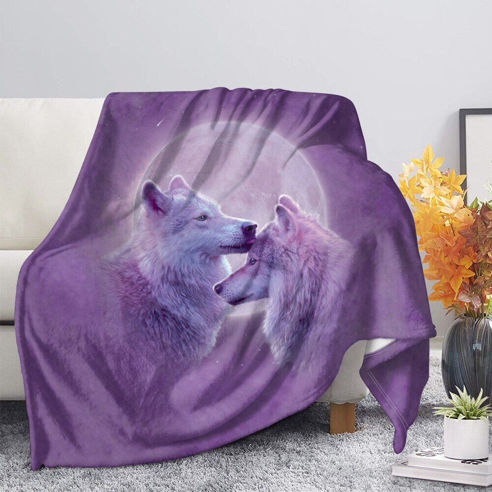 Wolf Night Print Sofa Blanket Spring Keep Warm Blanket Moon Wolf Bed
