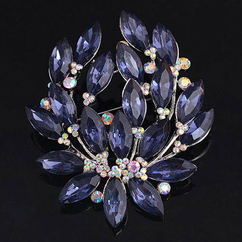 Talent Star Women Sapphire Blue Flower Brooch Pin Zircon Glass Alloy Wedding Party Jewelry