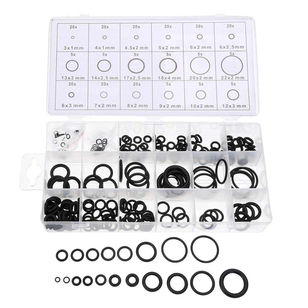 BOKALI 225pcs 18 Sizes Black Rubber O-Ring Washer Gasket Sealing Ring Assortment Kit