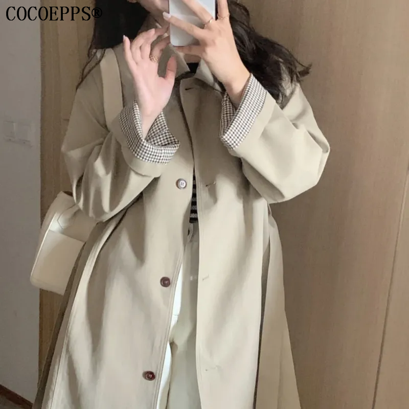 COCOEPPS Windbreaker Women's New Early Autumn New Khaki Korean Version British Style Mid-length Trench Coat
