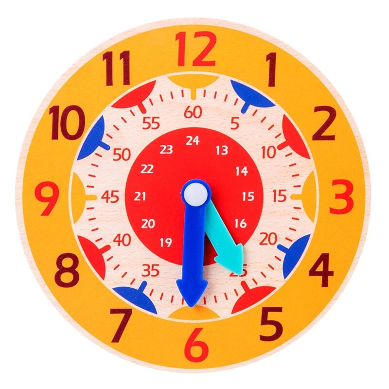 Wooden Teaching Clock Toy Educational Clock Learning Props 12/24Hour Brain Developmental Toy Primary for Time Cognitive