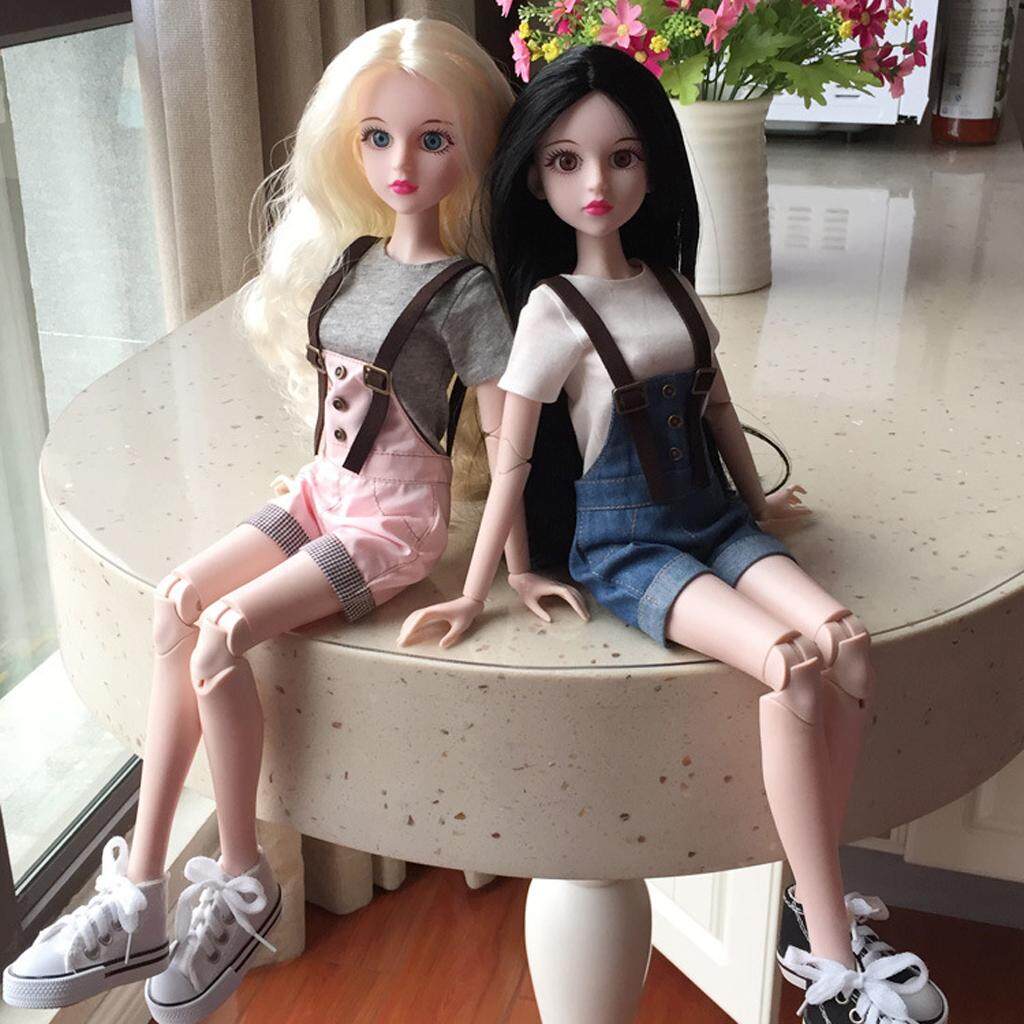 1:4 Long Sleeve T-Shirt Doll Clothes Suspender Pants for BJD Dolls Dress Up