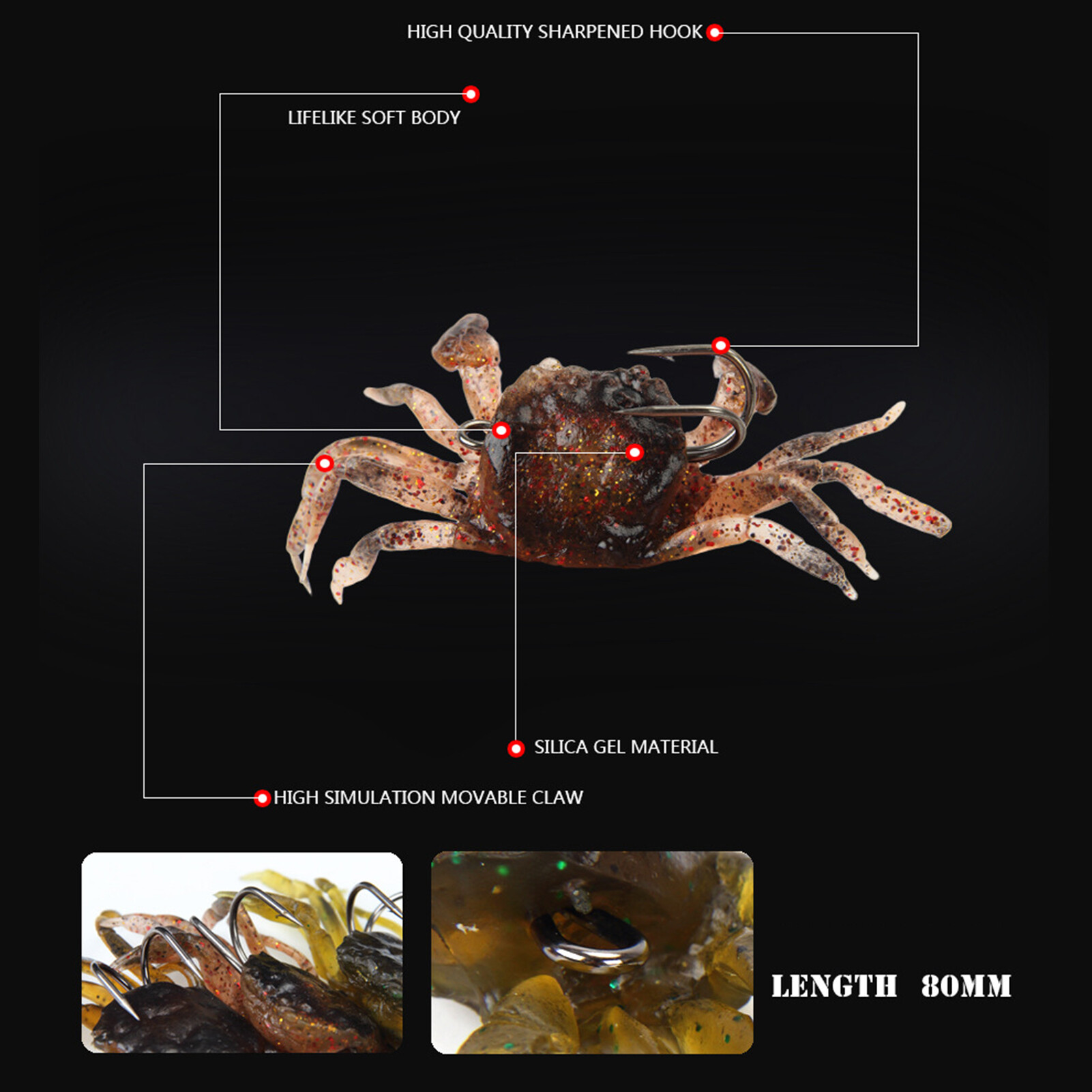 Honrane 34.5g Crab Lure Soft 3D Appearance with Hook Artificial Crab Simulation Sharp Baits Tools for Outdoor