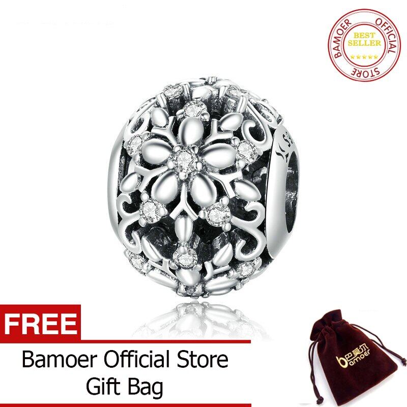 BAMOER Authentic 925 Sterling Silver Carved Snowflakes Pendant Charm for Original Silver Bracelet Necklace Jewelry SCC1651
