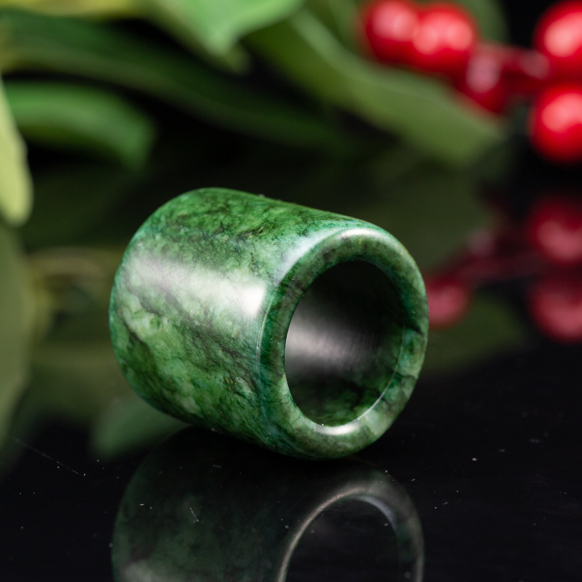 TIMESWIND Lucky Green Jade Floating Flower Polishing Fingerstall Rings Men Jewelry Y1R