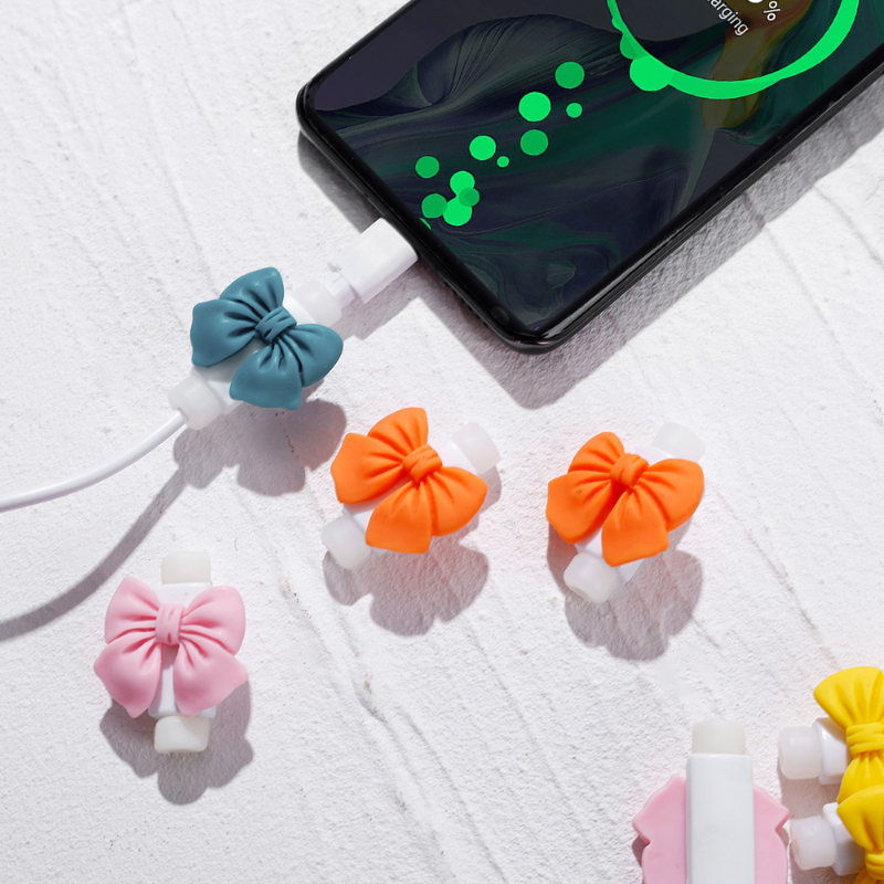 Cable Protector Cover Kawaii 3D Bows Data Line Protective Sleeve for Mobile Cell Phone USB Charger Cord Winder Protection Accessories