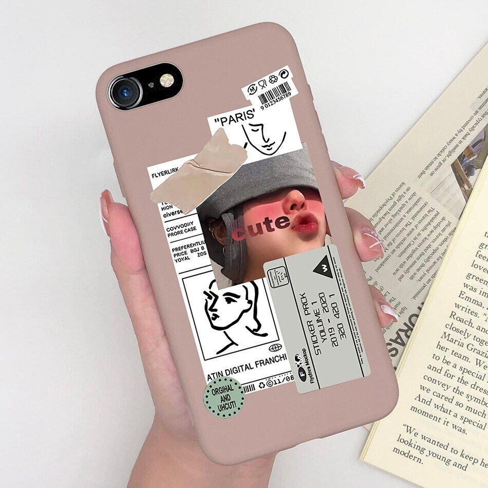 For apple iphone se 2020 2022 case black pink silicone cute tpu soft phone case for iphone se 2020 se2 se3 back bumper cover cases s shockproof casing proective bumper fashion labels shell matte shell