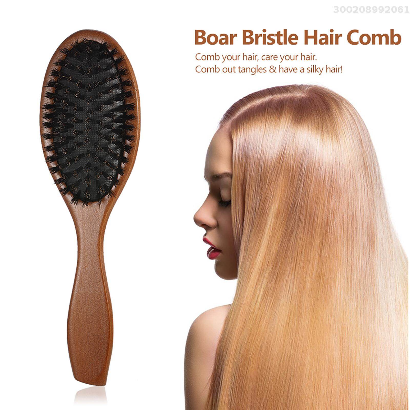 Natural Boar Bristle Hair Brush Comb Oval Anti-static Paddle Hair Extension Brush Scalp Massage Beech Wooden Handle