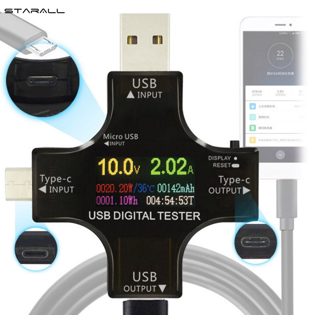 StarALL Máy Đo USB Loại C Đa Năng Máy Kiểm Tra Đồng Hồ Vạn Năng Kỹ Thuật Số LCD Dòng Điện Áp