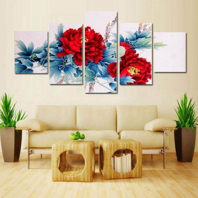 Latest Global Wall Décor S Enjoy Huge Lazada Sg Chenxi Global 5 Panel Modern Painting Noble And Beautiful Red Peony Flower Home Decoration Art