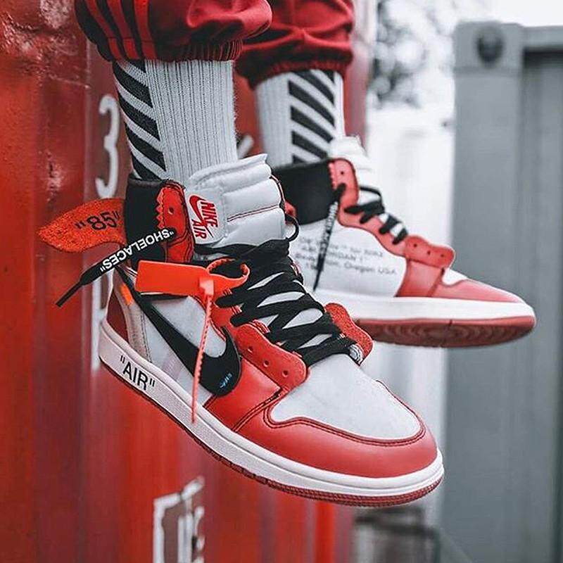 Klasik Original Nike AIR JORDAN 1 X Off White AJ1 L Edisi Terbatas Terbatas Pria