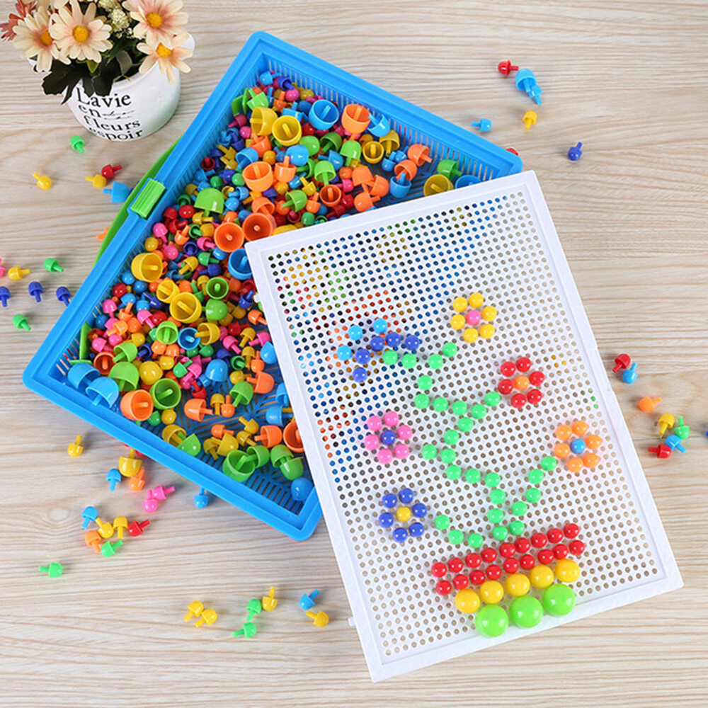 DIY Kids Gift Creative Puzzle Toy Mosaic Picture Peg Board Mushroom Nail Kit