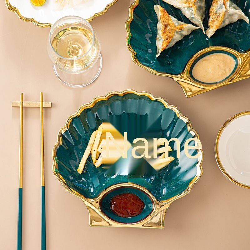 Ceramic Dumpling Plate with Vinegar Dish Household Fruit Plate Personality Tableware Shell Dish Sushi Net Sweet Potato Chip Plate and Bowl Creative Dinnerware