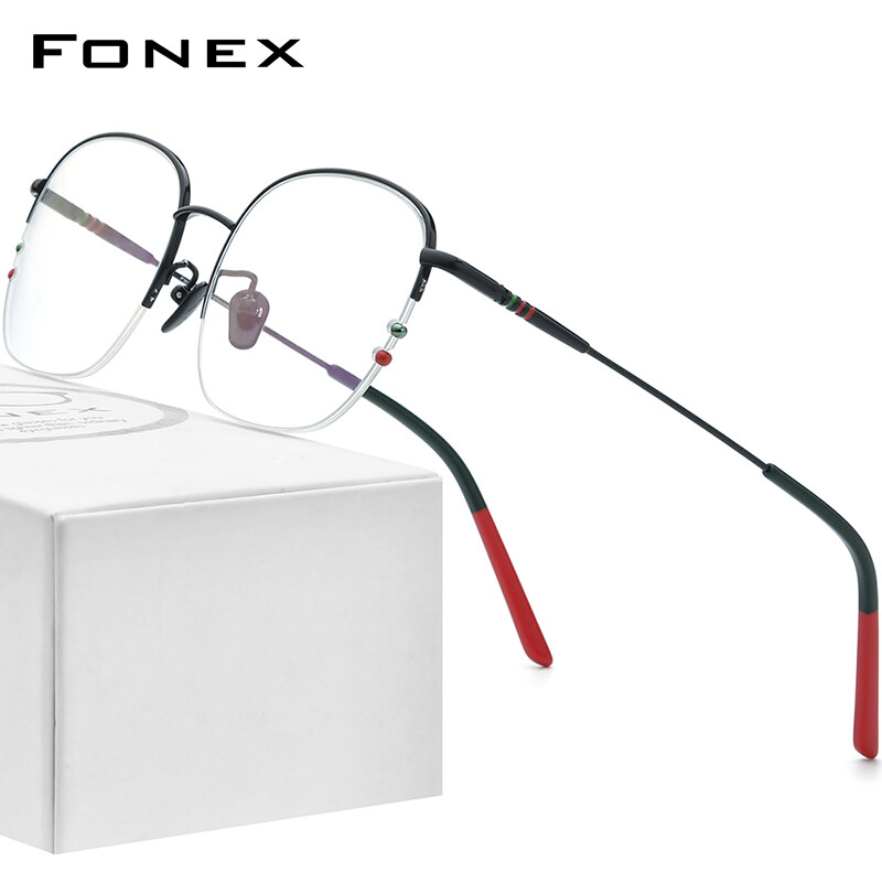 FONEX Titanium Glasses Frame Men New Semi Rimless Square Eyeglasses Square Optical Frame Eyewear F85715
