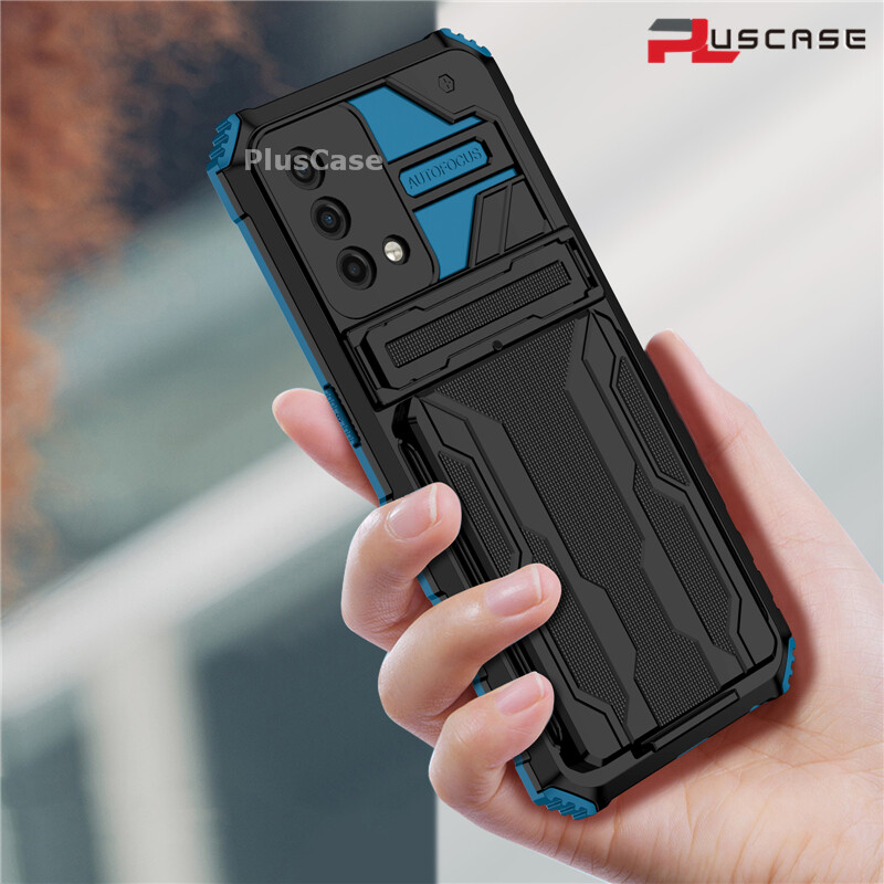 PlusCase for OPPO A95 4G A74 4G Case Card Slot Holder Lens Protect Casing Kickstand Shockproof Phone Back Cover