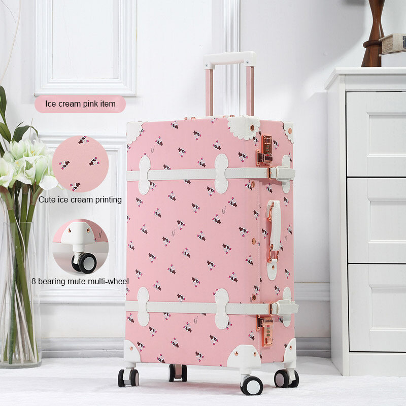 Uniwalker 2026 Ice Cream Luggage Retro Roller Luggage Pu Leather