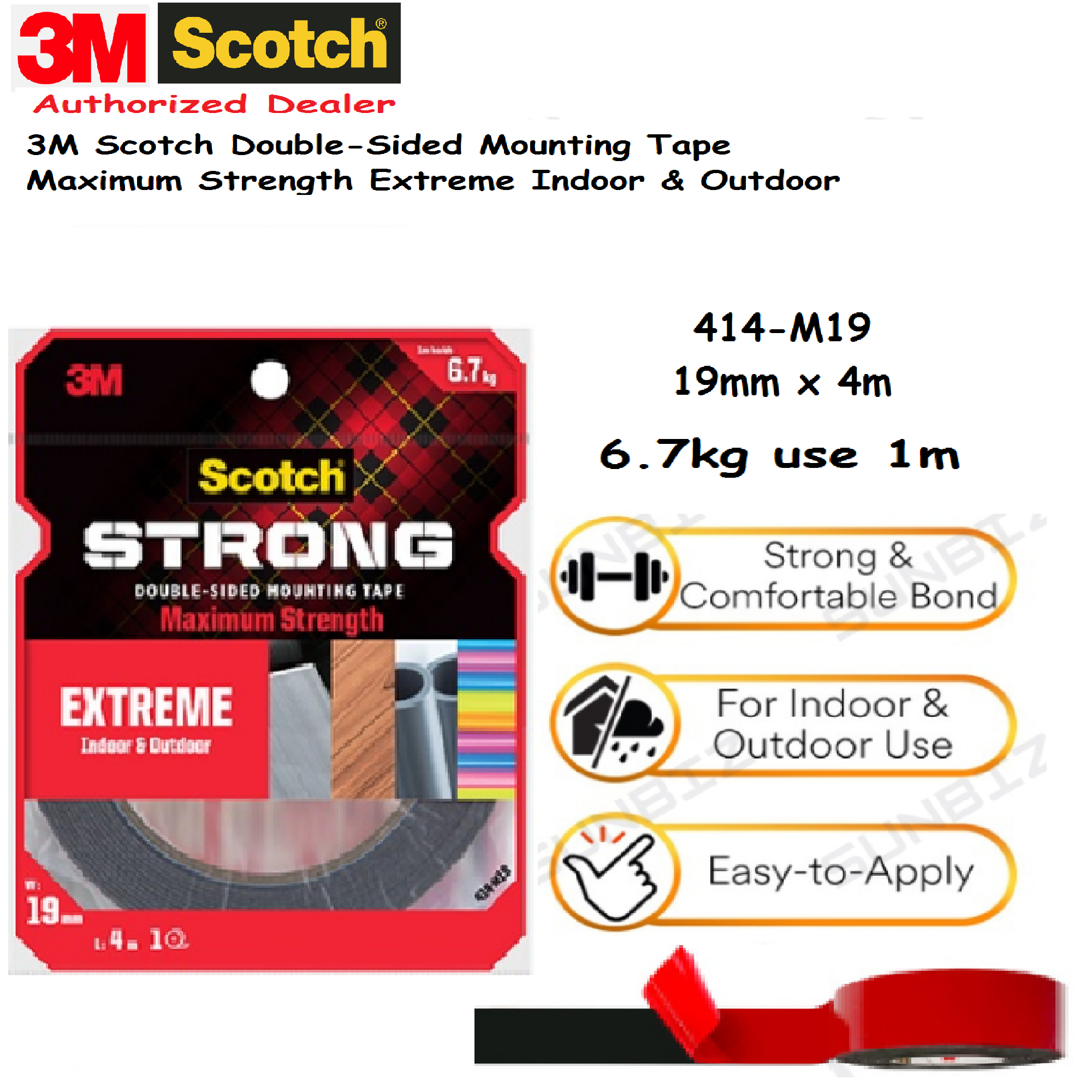 3M Scotch Mount Extreme Indoor Outdoor Maximum Strength Double Sided