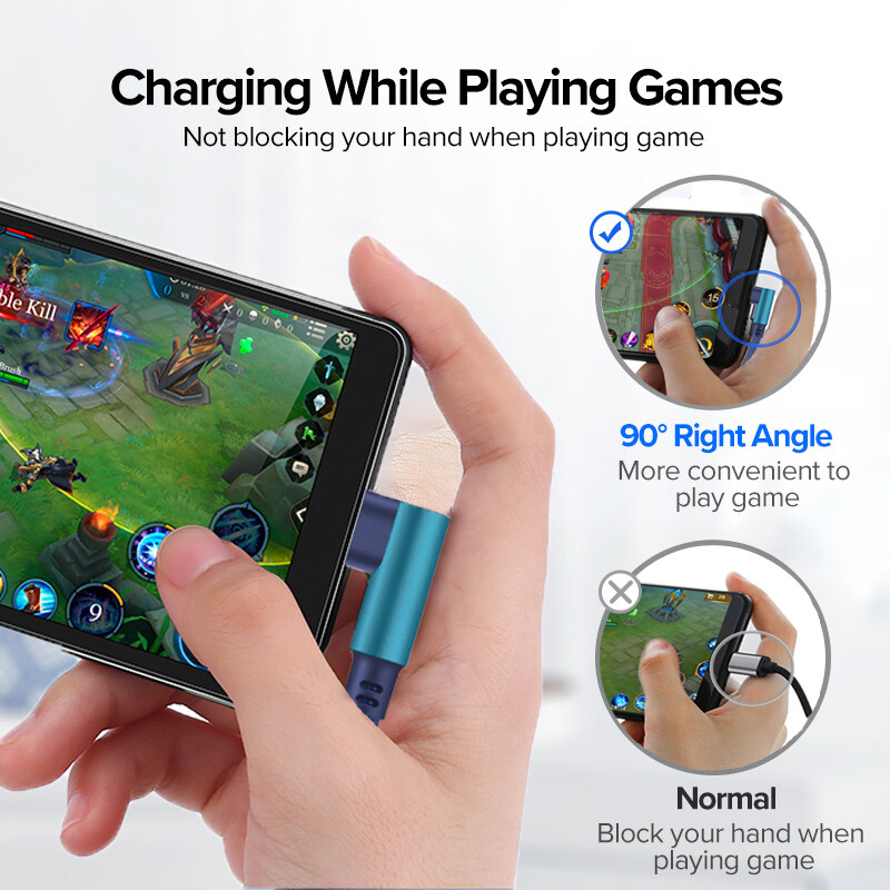 Cáp Sạc Nhanh Truyền Dữ Liệu Micro USB/Loại C/ Lightning 90 Độ Cáp Sạc USB 25Cm 1M 2M Cho Trò Chơi Cho iPhone 11 Pro XS MAX / Android / Type C XR XS X