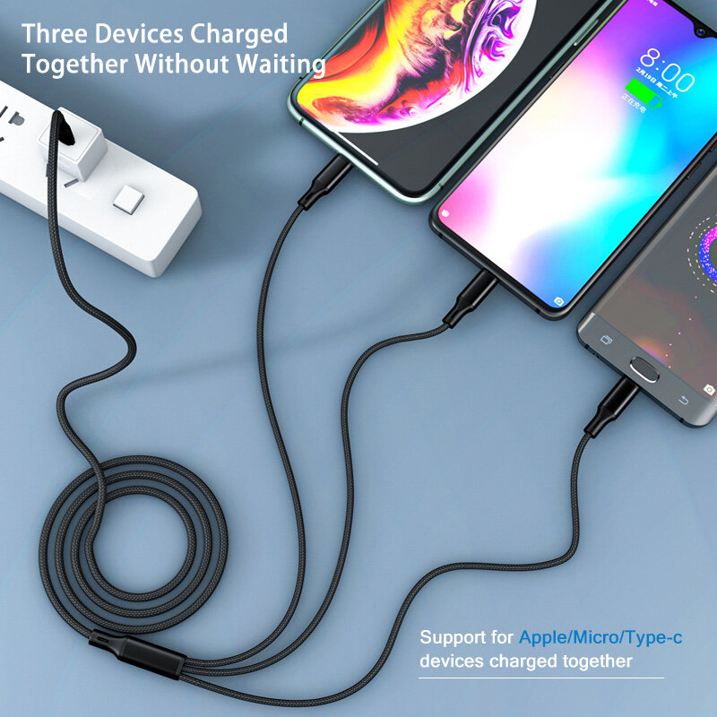 Kebidumei 3 in 1 Fast Charging Cable Micro USB Type-C Fast Charger Cable Data Cable For Phone