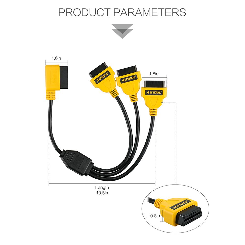 AUTOOL Cáp Chia Chữ Y OBD2 Bộ Chuyển Đổi 50Cm 1 Sang 3 Dây Nối Dài