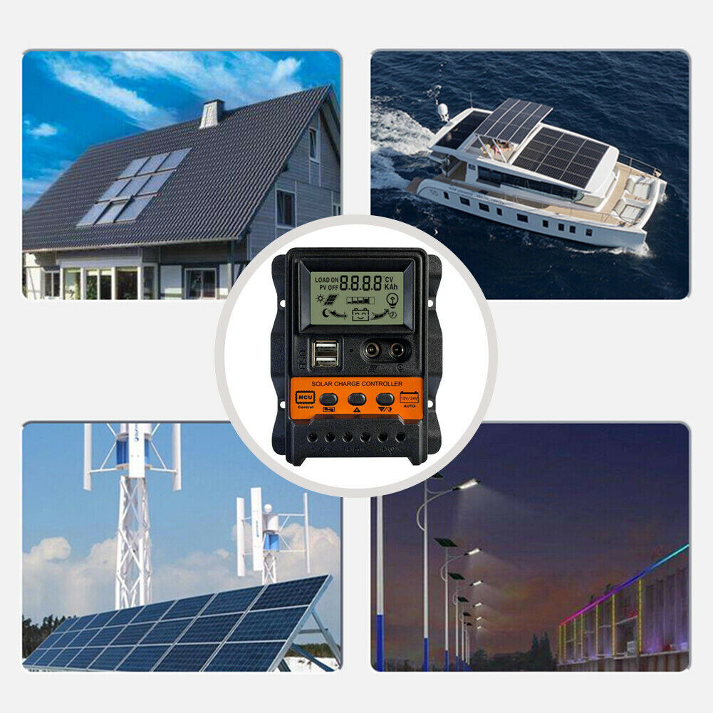 E Life Smart Store 30A 20A 10A Solar PV Battery Charge Controller 12V 24V Solar Panel Voltage Regulator LCD Display Dual USB with Load
