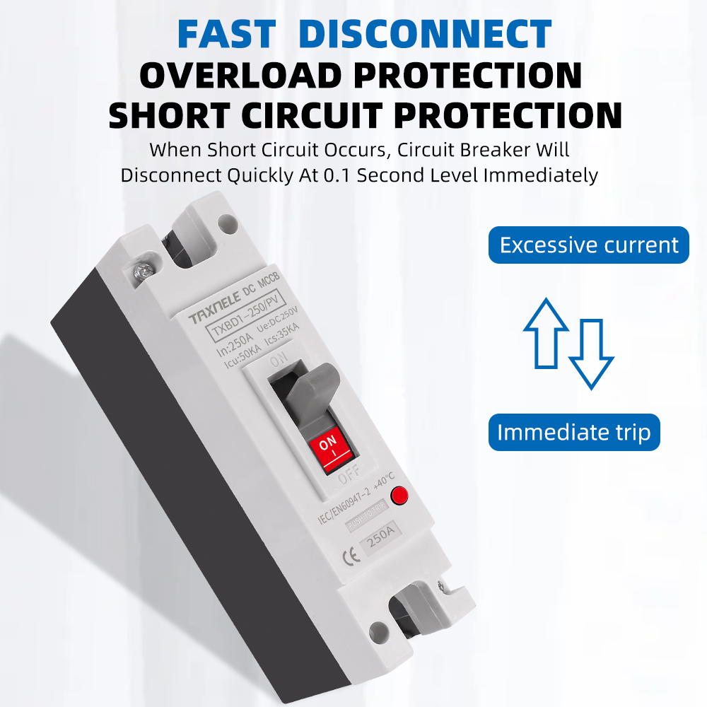 DC Circuit Breaker MCCB Overload Protection Switch 1P 150A 250A 250V PV Solar Molded Case Protector Short Circuit Photovoltaic