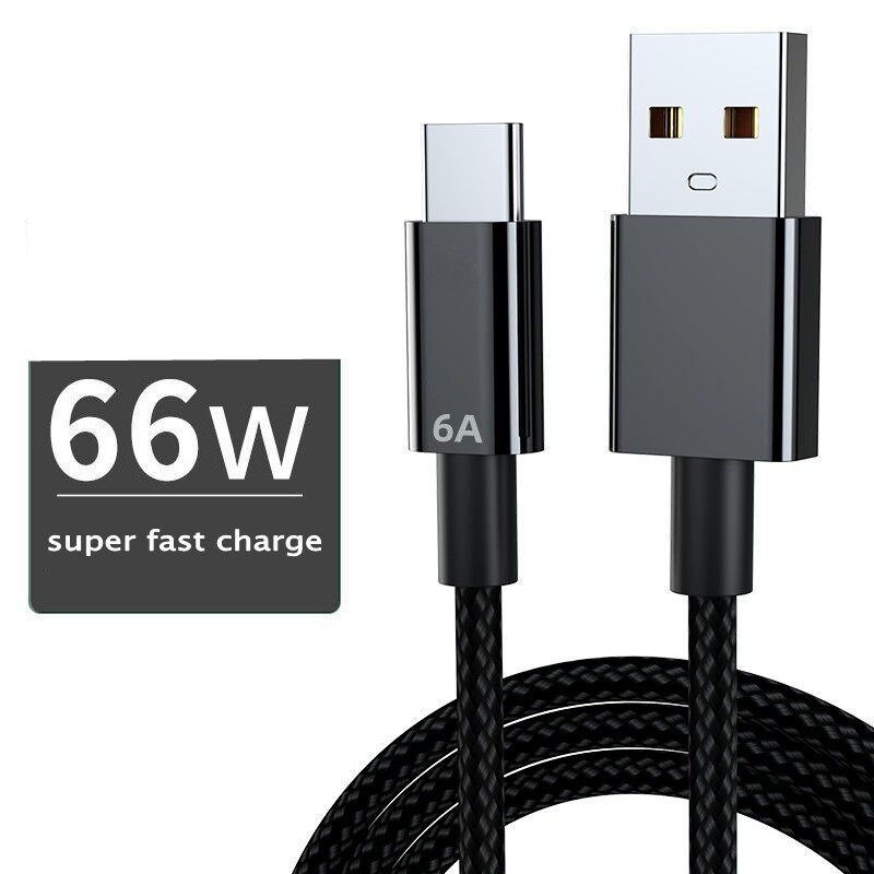 1/2M 6A 66W USB Type C Super Fast Charging Data Cable Durable Nylon Braided Data Cord for Huawei Xiaomi Universal Android