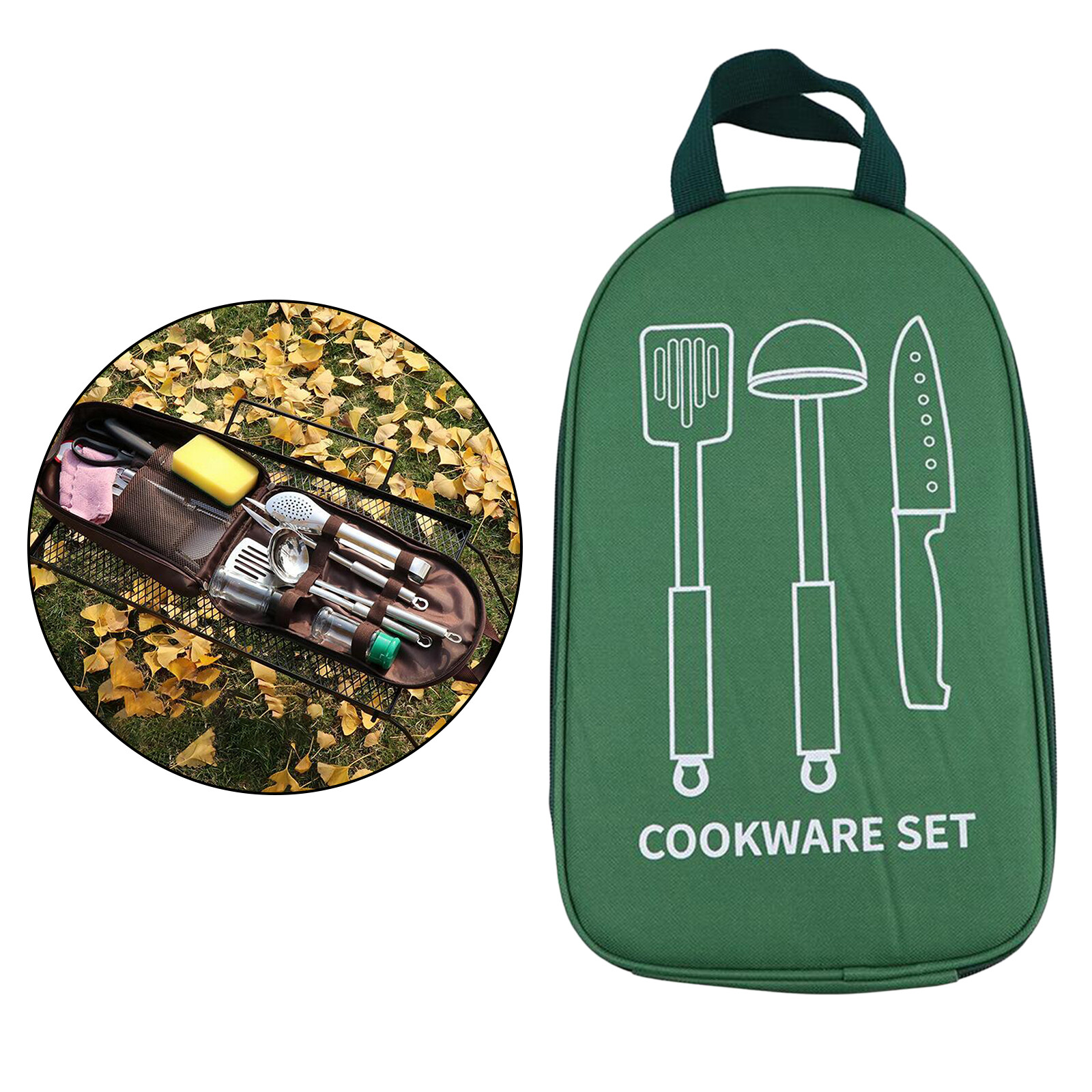 Baoblaze Camping Utensils Organizer Carry Bag Outdoor Cooking Camp Picnic Accessories 18-Piece Kitchen Travel Cookware Set Compact Portable Bag Storage Pouch