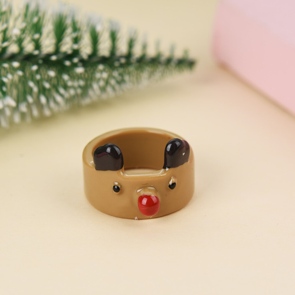 Santa Elk Snowman Xmas Tree Christmas Resin Ring Female Personality Cute Cartoon Lovely Ring Xmas Jewelry Gifts