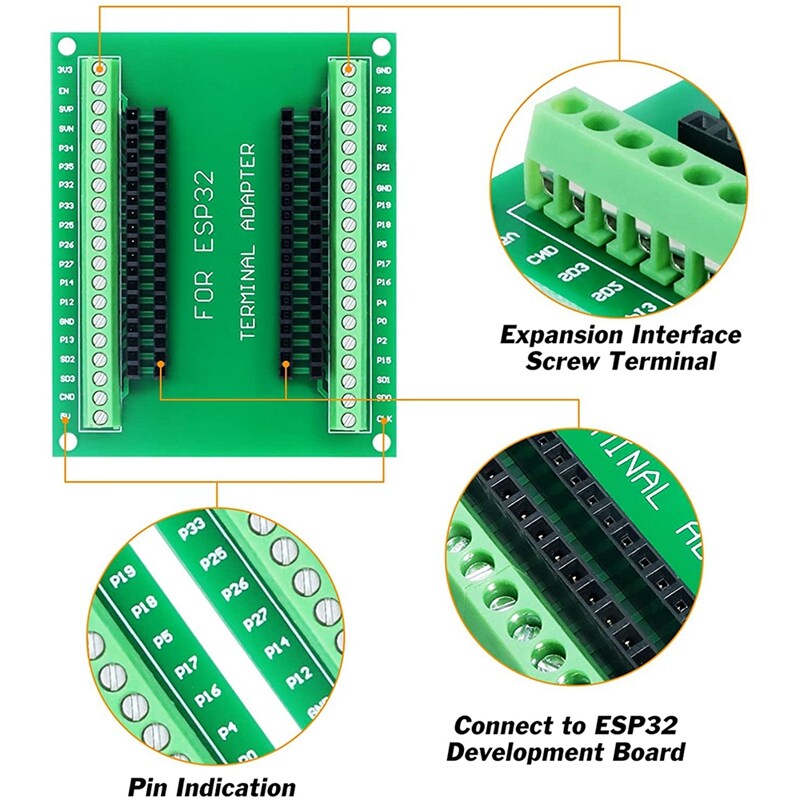 2Pcs ESP32 Breakout Board GPIO 1 Into 2 for 38PIN Narrow Version ESP32 ESP-WROOM-32 Microcontroller Development Board