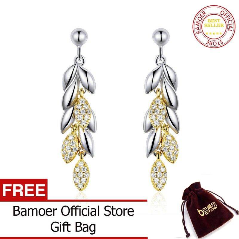 BAMOER 925 Sterling Silver Unique Wheat Drop Earrings for Women Gold Color Wheat Leaves Earrings Sterling Silver Jewelry BSE025 Jan