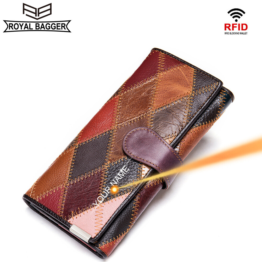 Royal Bagger New Fashion Long Wallet Purse For Women Genuine Cow Leather Ladies Elegant Retro Clutch Munti-Card Position Phone Bag