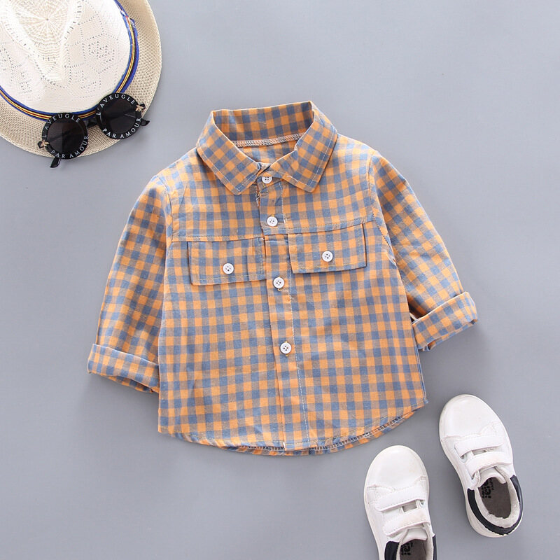 IENENS Kids Baby Cotton Clothing Boys Tops Shirts Casual Clothes Check Blouse Long Sleeves Shirt Infant Toddler Tee Boy Top T-shirt