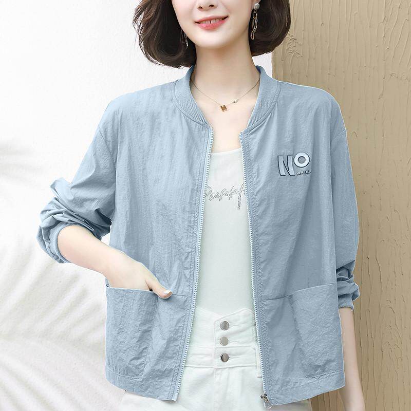 Light and Short Sunscreen Clothes Women's Korean Version Loose Long-sleeved Baseball Jacket Letter Print Jacket Cardigan