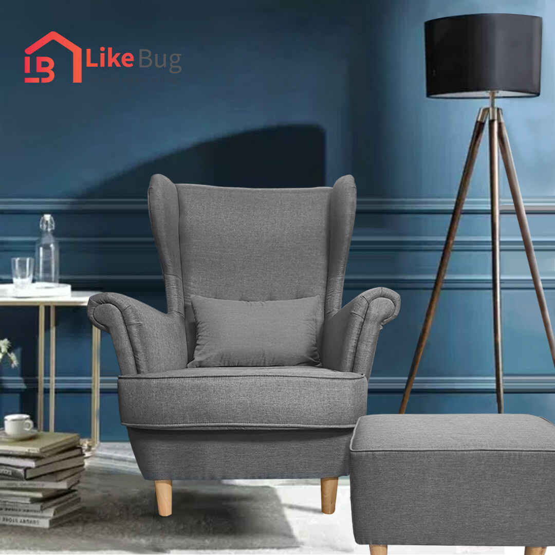 Free Shipping Like Bug Rayleigh Canvas Fabric High Back Sofa Wing Chair With Leg Stools And Free Chair Cushions For Living Room Bedroom Kerusi Kepak Sofa Sofa Chair Lazada