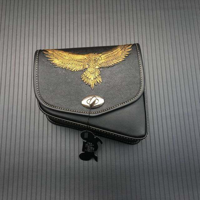 For Harley Sportster XL 883 Honda Yamaha Suzuki Black PU Leather Saddle Bag Motorcycle Luggage Eagle Left+Right Side Saddle Bag