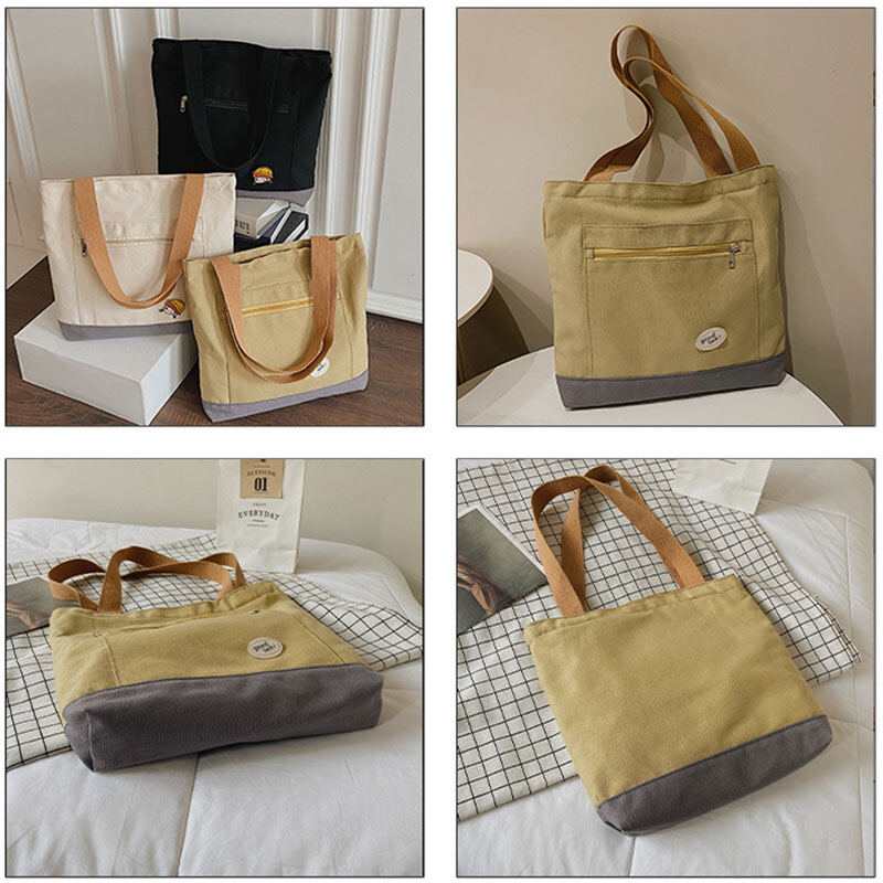 CHIC JOY Shoulder bag new large capacity canvas bag simple solid color shoulder tote bag simple student bag canvas bag