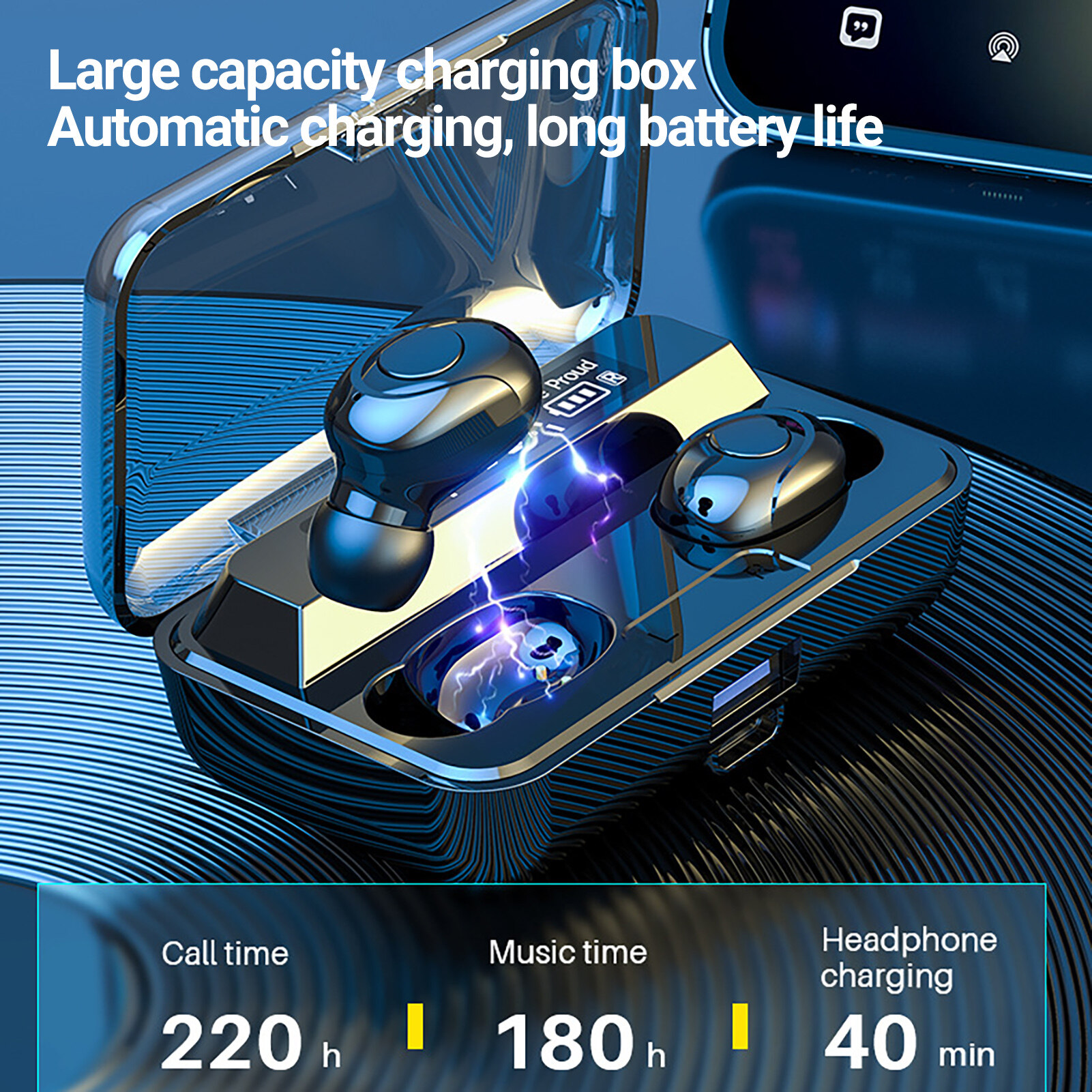 F9 Bluetooth-compatible Earphone Ergonomic Digital Display In-ear Button/Touch Control Wireless Earbud for Music Bluetooth-compatible Earbud Noise