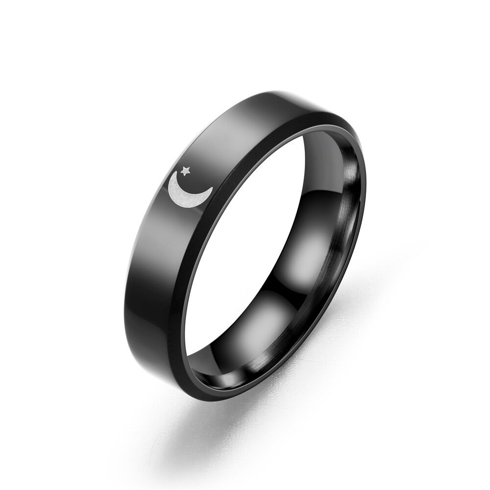 Simple Moon Sun Couple Rings for Love Black Stainless Steel Women Men Wedding Ring Valentine's Day Gifts