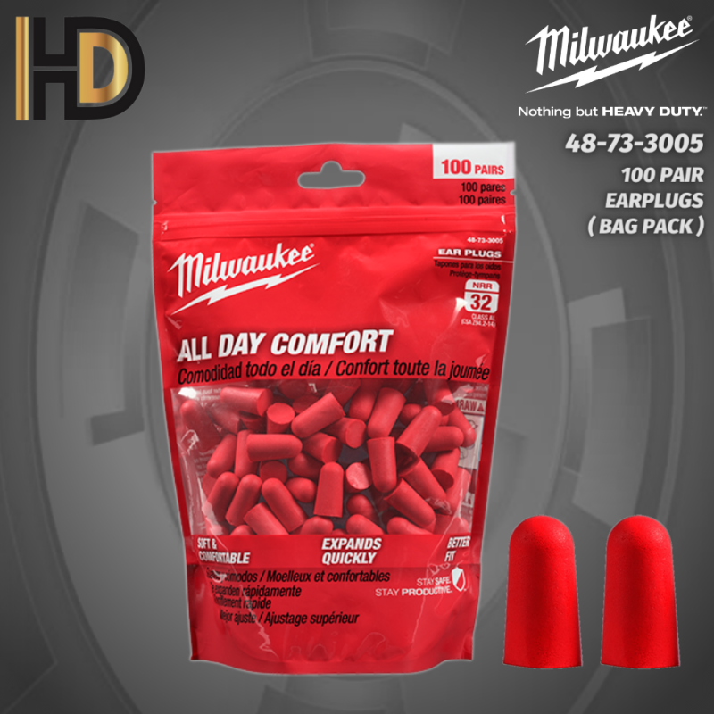 Milwaukee Noise Reducing Foam Earplugs ( 100 PAIR ) ( BAG PACK )