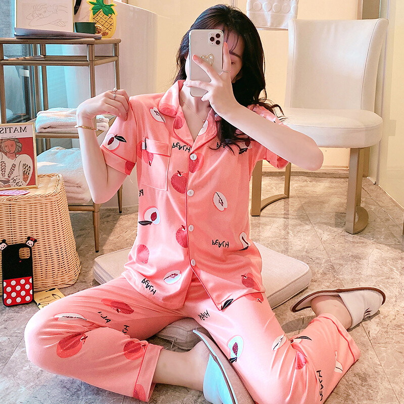 Nơi bán 2020 Mới Dễ Thương Bơ Thêu Áo Thun Ngắn Tay + Quần Dài Nữ Tươi Mới Nhỏ Mùa Hè Đồ Ngủ Hai Bộ Chi Tiết