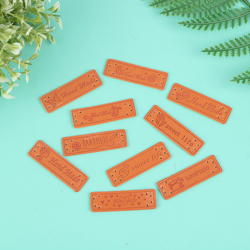 Qearl 10Pcs Handmade Labels Tags Clothes Garment PU Leather Hand DIY Sewing Supplies qianjin