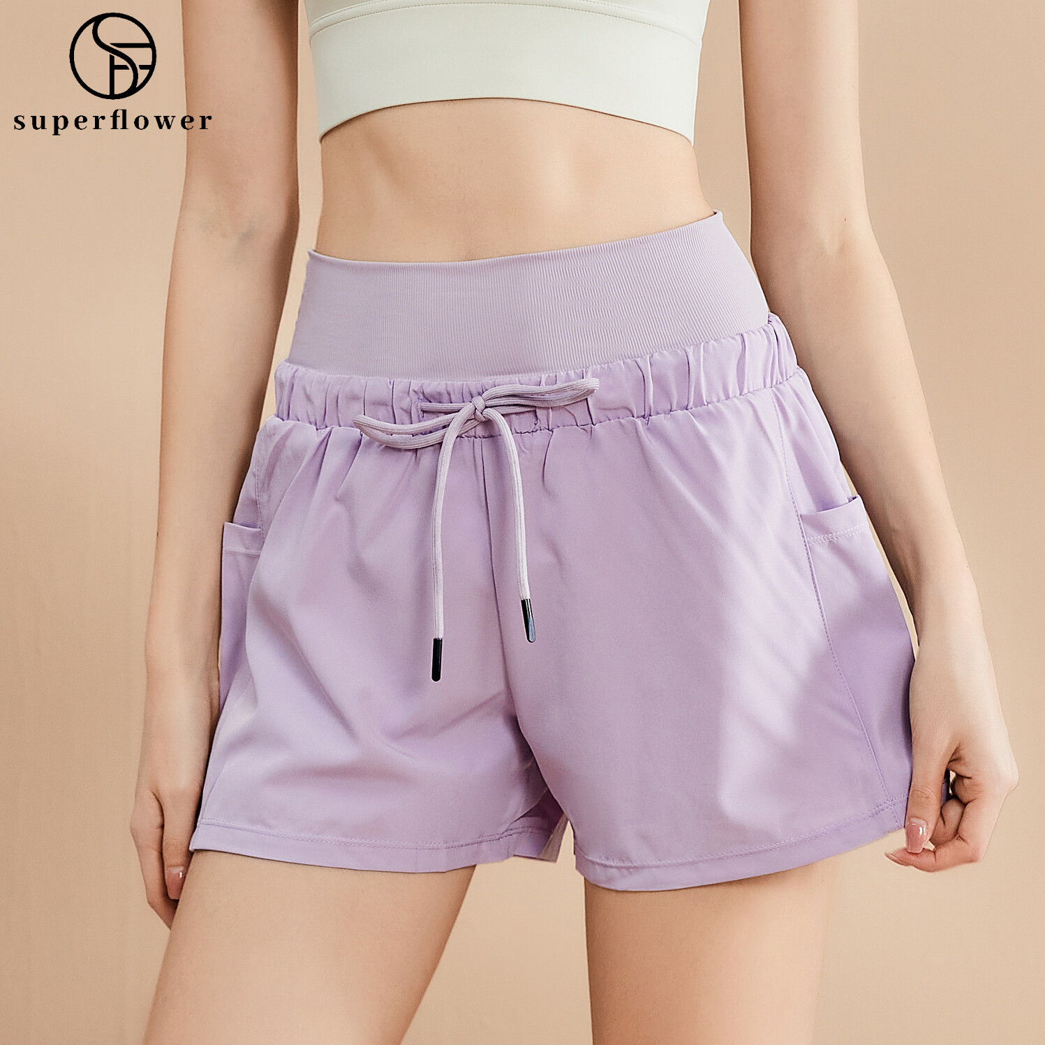 High Waist Sports Shorts Women's 2 in 1 Piece Drawstring Loose Yoga Fiess Breathable Tennis Running_voghion.com