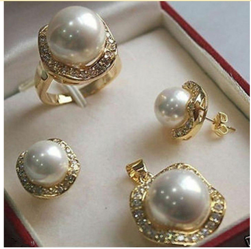 White South Sea pearl 10mm Earrings Pendant Ring With