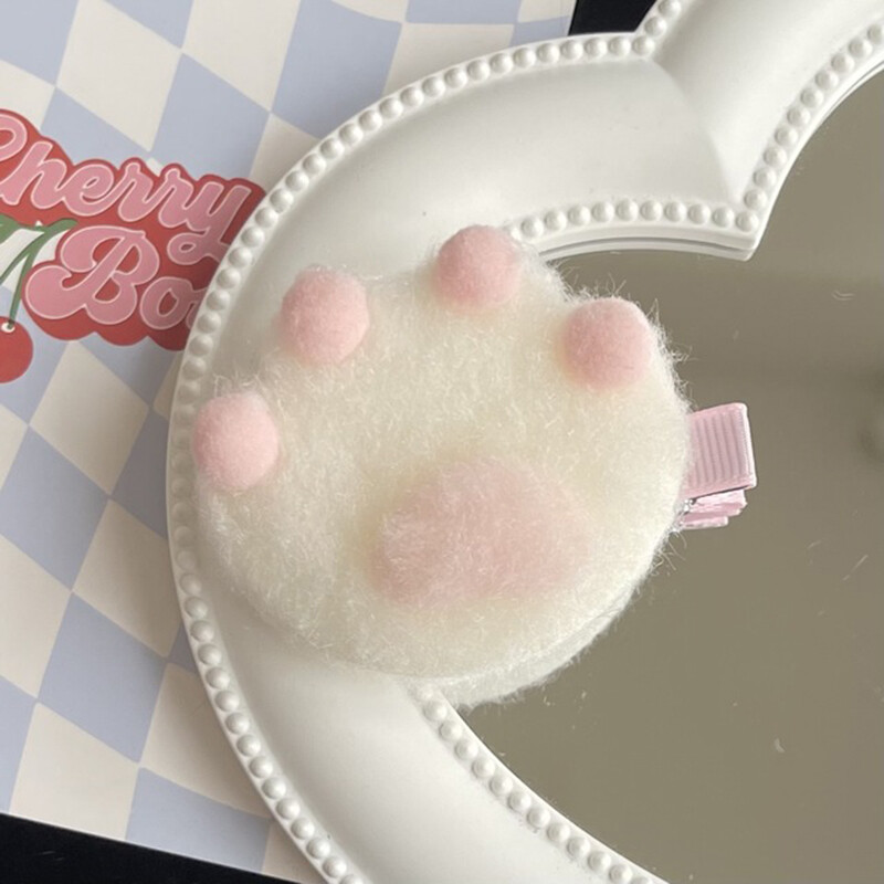 1pc girl heart hair clip cat claw plush bang clip