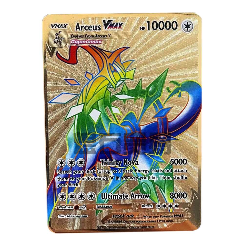 Thẻ Kim Loại Tiếng Anh Pokemon 10000HP Arceus Vmax YU GI OH Pikachu