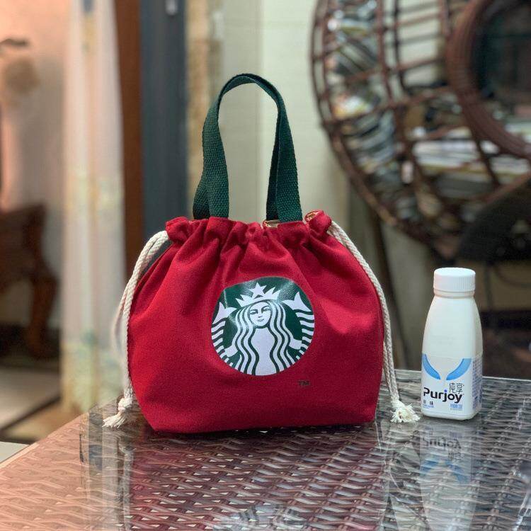 Starbuck Lunch Bag Large-capacity Drawstring Canvas Lunch Bag Lunch Box Bag Student Tote Bag